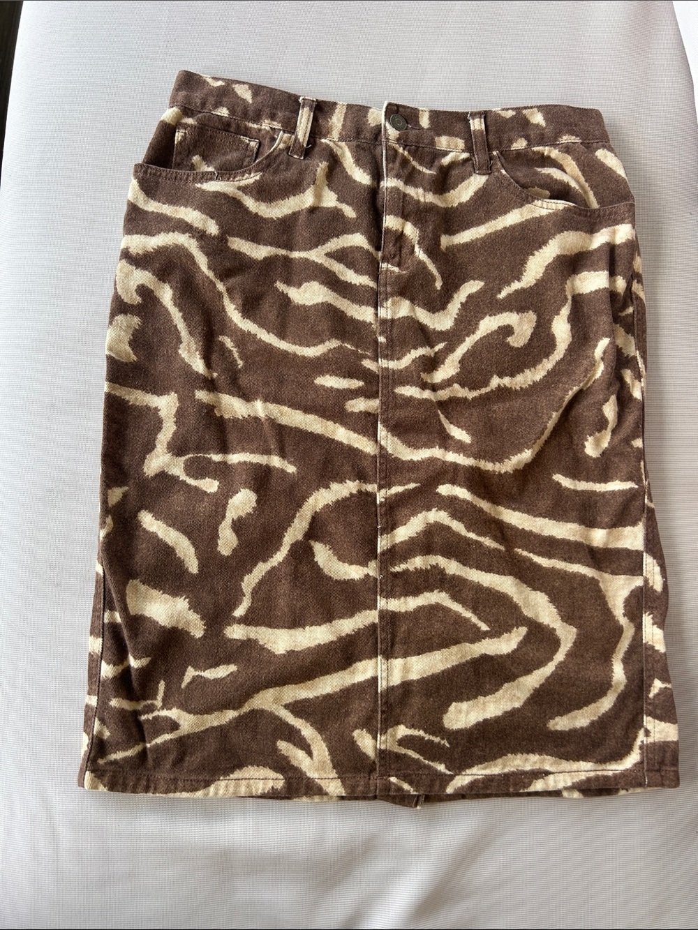 Lauren Ralph Lauren Brown and Cream Animal-Print Pencil Skirt